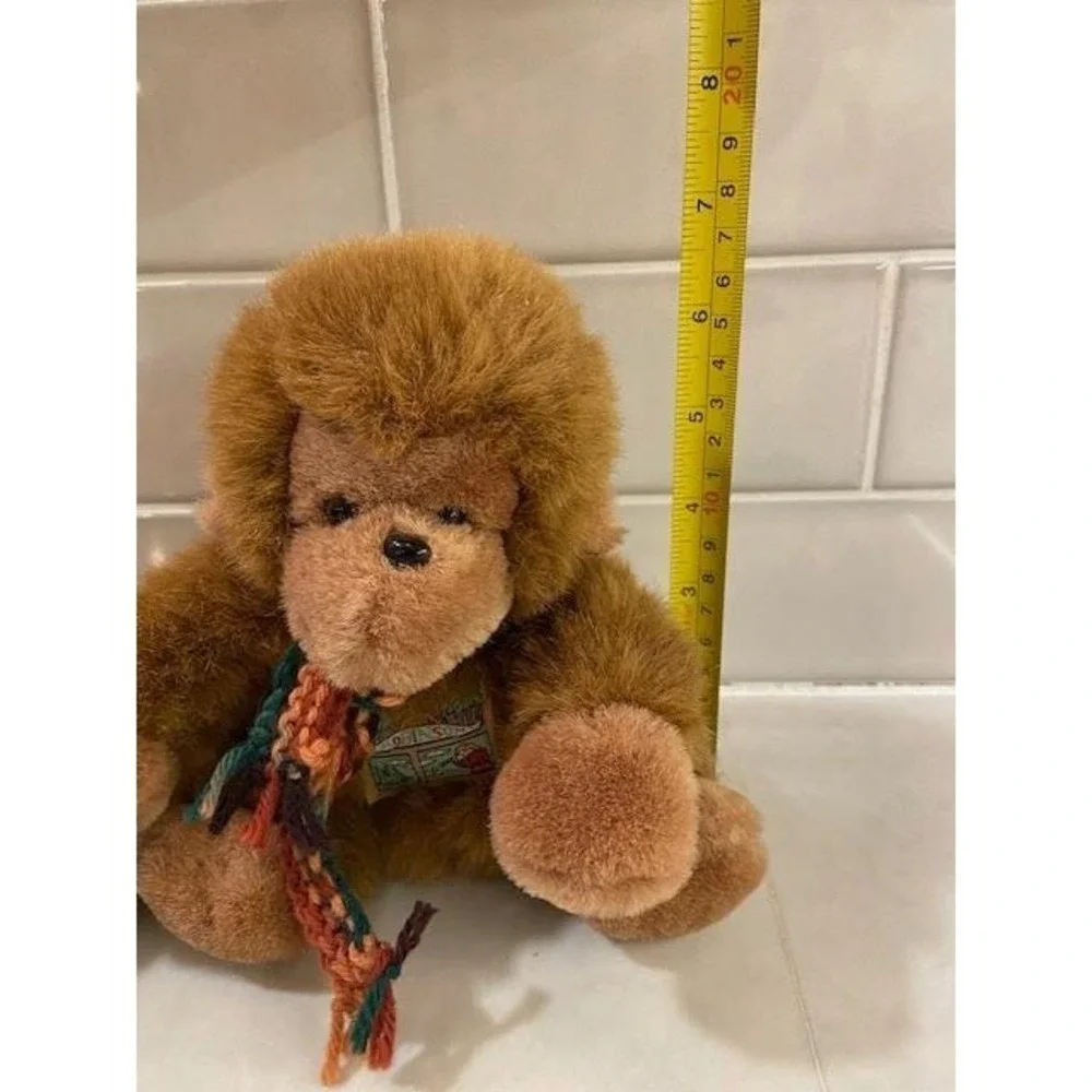Vintage Robinson Plush Monkey Brown Shaggy Long Tail Stuffed Animal with Scarf